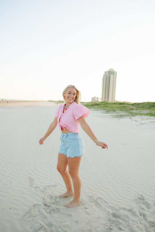 Scallop Denim Shorts