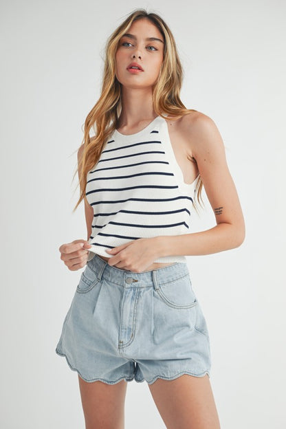 Scallop Denim Shorts
