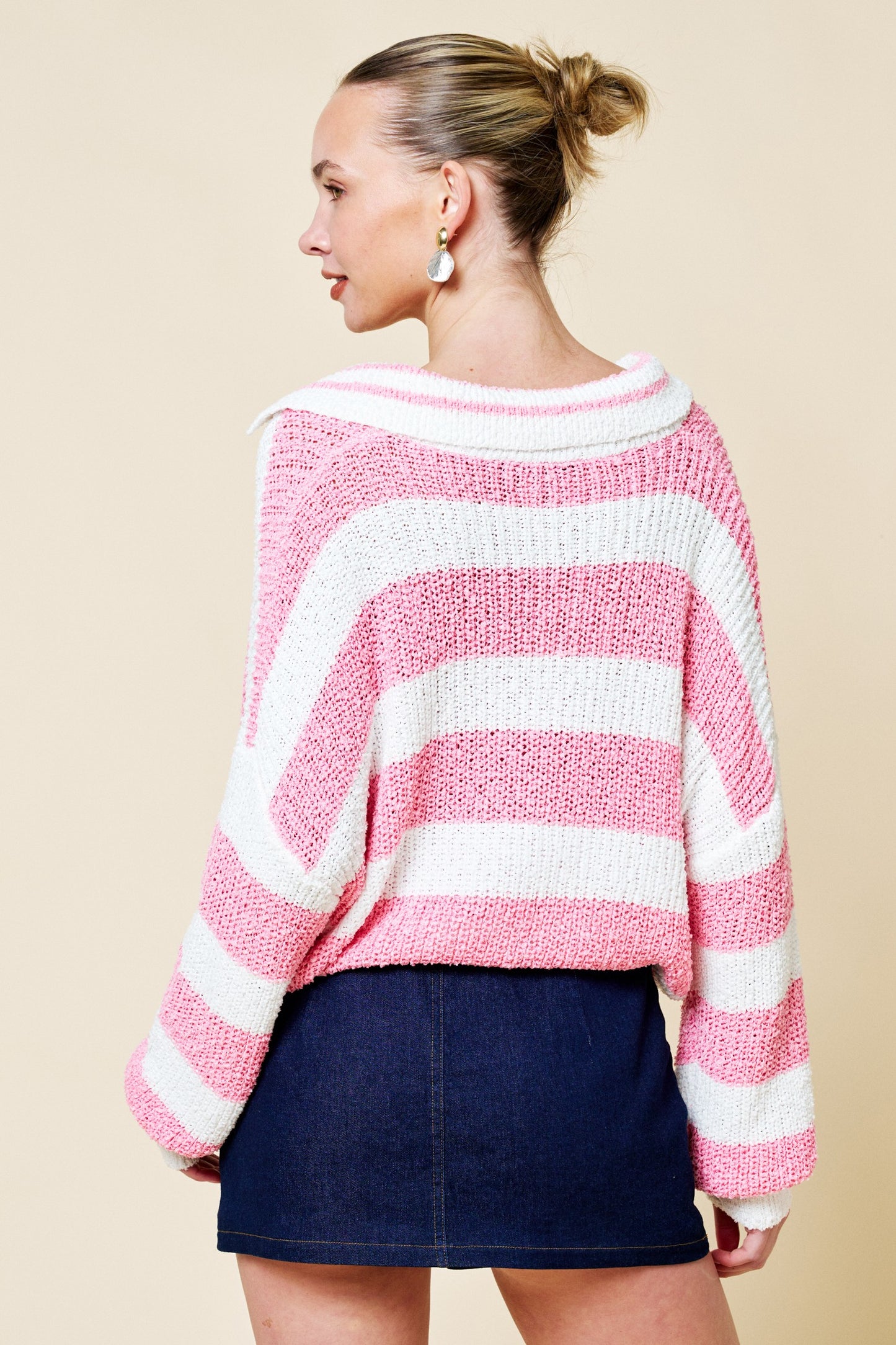Striped Knit Polo Sweater