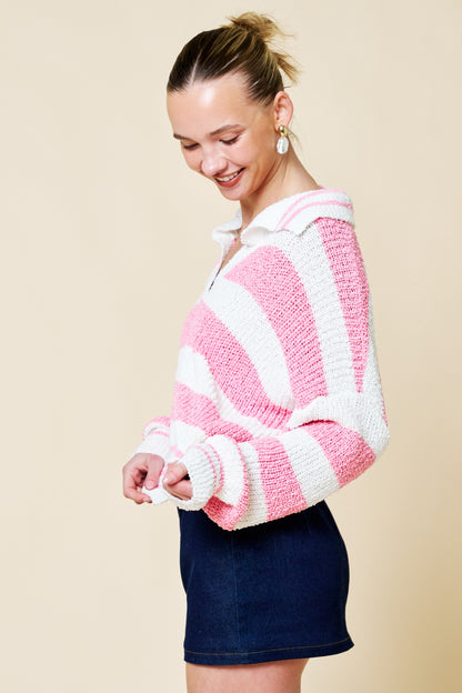 Striped Knit Polo Sweater