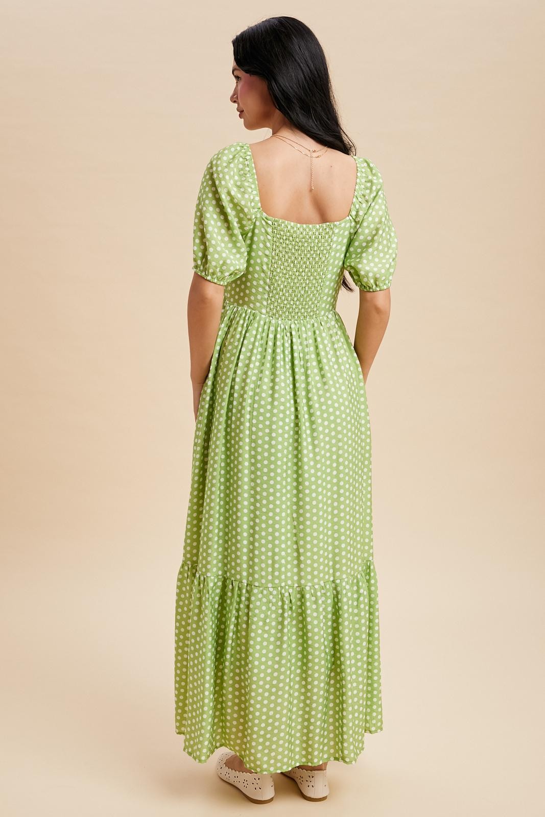 Pleated Polka Dot Maxi Dress